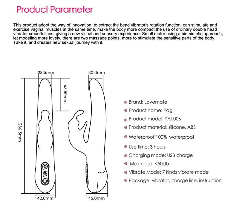 LoveMate Pag Rotating Rabbit Vibrator - Dual Delight - Rabbit Vibrators