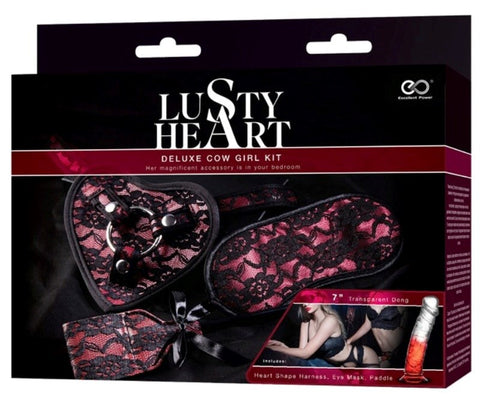 Lusty Heart Deluxe Cow Girl Kit Red with Transparent Dong - Sex Kits