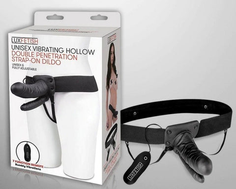 Lux Fetish Unisex Vibrating Hollow Double Penetration Strap-On D - Strap On Sextoys