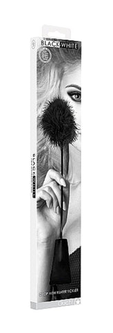 Ouch Black and White Crop with Feather Tickler - Whips And Crops