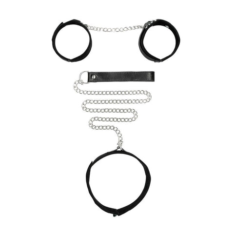 OUCH! BW Velcro Collar With Leash And Hand Cuffs - Cuffs and Restraints