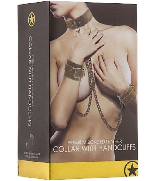 Ouch! Collar With Handcuffs Brown - Cuffs and Restraints