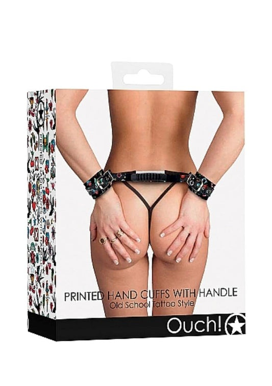 OUCH! Printed Handcuffs with Handle - Old School - Cuffs and Restraints