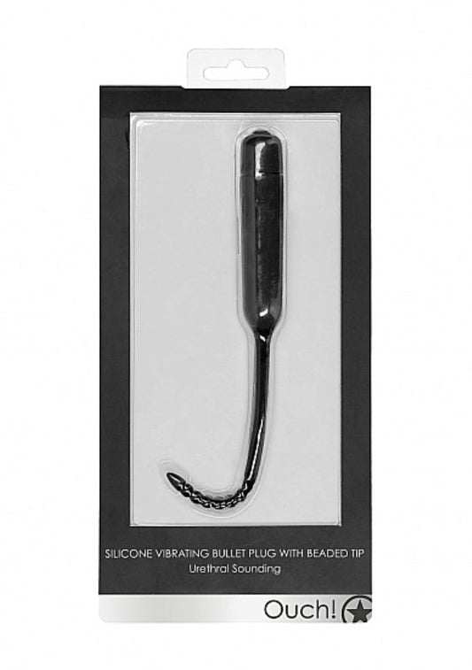 Ouch! Silicone Vibrating Bullet Plug with Beaded Tip - Penis Plugs