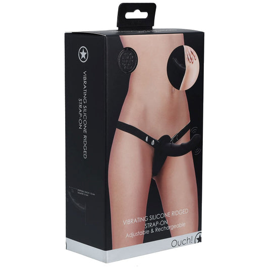 OUCH! Ridged Silicone Vibrating Strap-On - Pleasure Perfection - Strap On Sextoys
