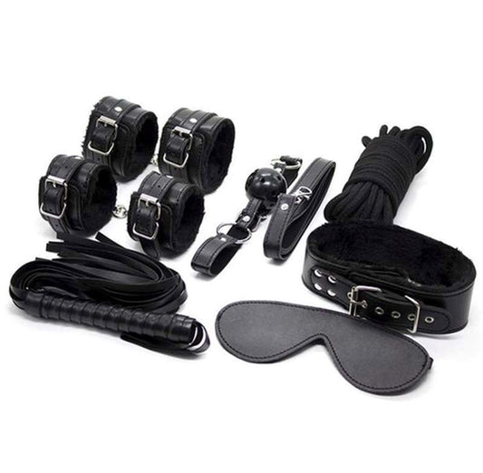 Plush SM Bondage Kit 7 Pcs Black - Bondage Kits