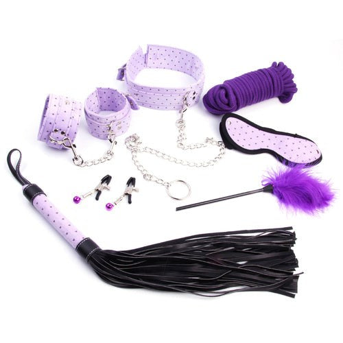 Plush SM Bondage Kit 7 Pcs Purple - Bondage Kits