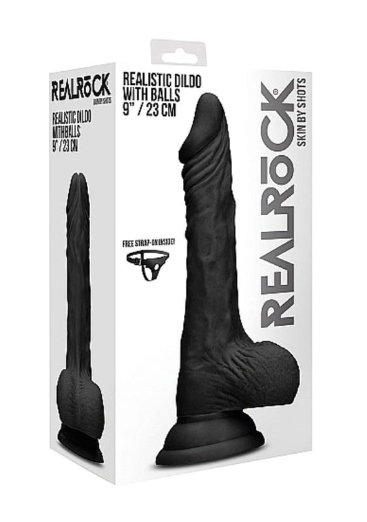 Realrock Skin Dildo with Balls Black - Realistic Dildos