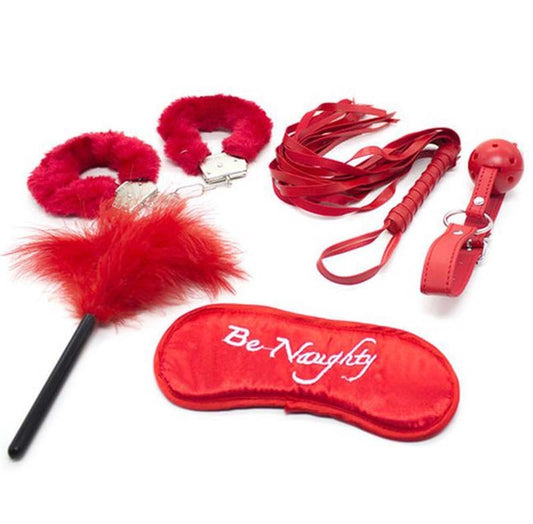 Red Lovers Metal Cuffs Restraint Kit 5 Piece - Bondage Kits