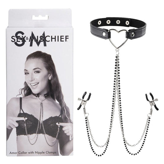 Sensual Amor Collar and Nipple Clamp Set - Collars and Leads