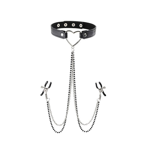 Sensual Amor Collar and Nipple Clamp Set - Collars and Leads