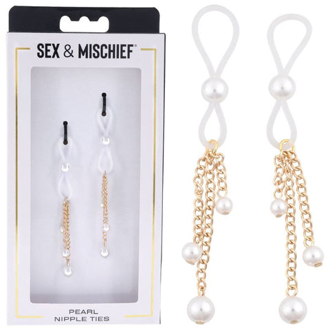 S&M Pearl Nipple Ties - Adjustable, Alluring, and Adored - Nipple and Clit Clamps