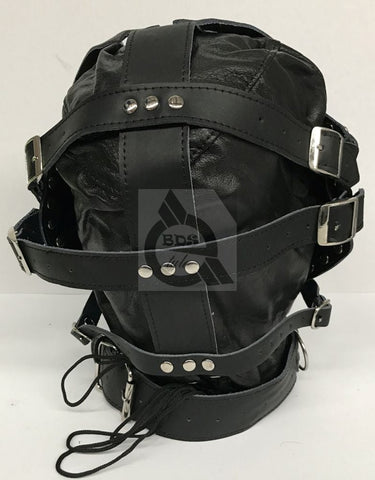 Sensory Deprivation Hood Studded Leather - Bondage Hoods