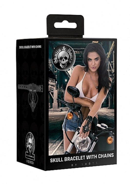 Skulls and Bones Bracelet with Skulls and Chains Black - Cuffs and Restraints
