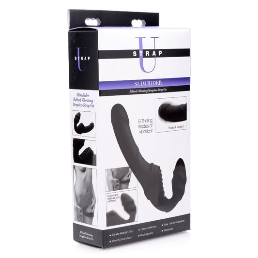 Slim Rider Ribbed Vibrating Silicone Strapless Strap On - Strap On Sextoys