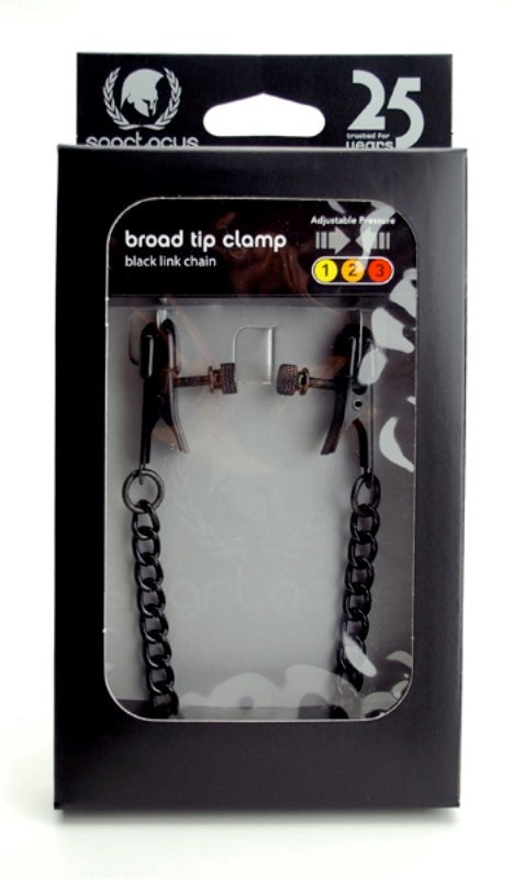 Spartacus Adjustable Broad Tip Nipple Clamps with Link Chain - Nipple and Clit Clamps