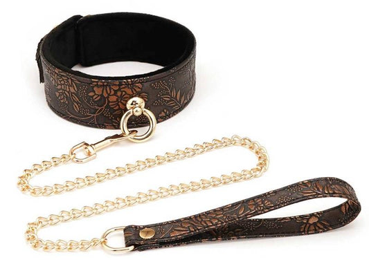 Spartacus Brown Floral Print PU Collar and Leash - Collars and Leads