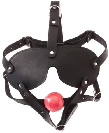 Spartacus Full Head Blindfold Harness with Ball Gag - Bondage Hoods