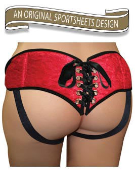 Sportsheets Plus Size Red Lace with Satin Corsette Strap-On - - Strap On Sextoys