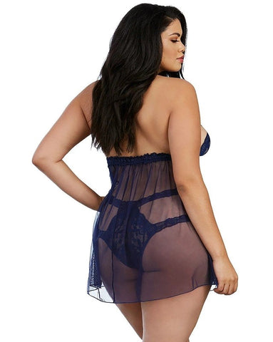 Stretch Lace and Mesh Babydoll with Matching Panty - Babydolls and Chemises