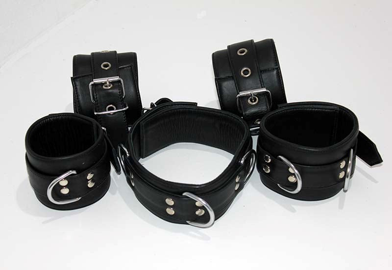 Submissive's Complete Black Leather Restraint Set - - Cuffs And Restraints