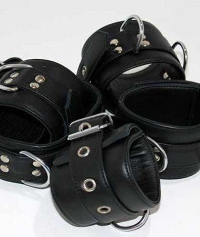Submissive's Complete Black Leather Restraint Set - Cuffs and Restraints