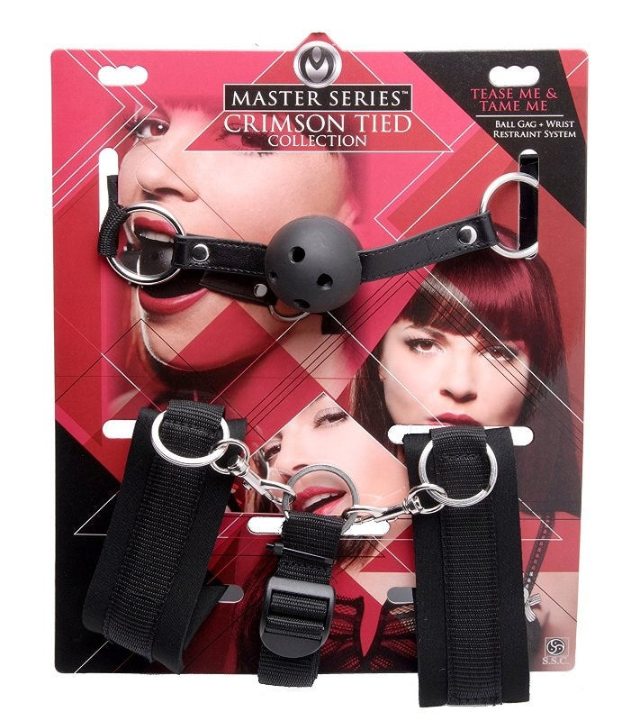 Tease Me & Tame Me Ball Gag & Wrist Restraint System - - Cuffs And Restraints