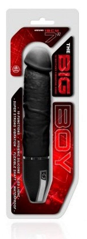 The Big Boy 7" Black Silicone Vibrator with 10 Rhythms - Realistic Dildos