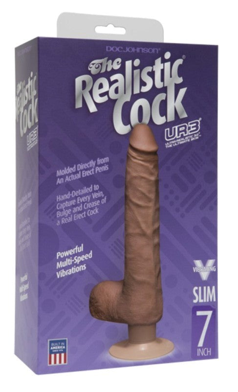 The Realistic Cock UR3 Vibrating 7 in. Slim with Balls Brown - - Realistic Dildos