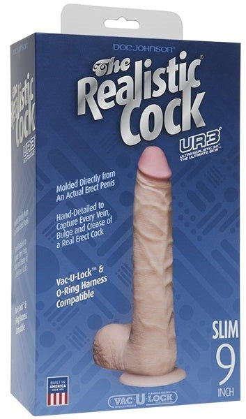 Doc Johnson The Realistic Slim Cock with Balls Flesh 9 inch - Realistic Dildos
