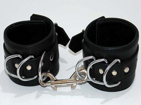 Triple D Ring Bondage Cuffs & Connector - Cuffs and Restraints