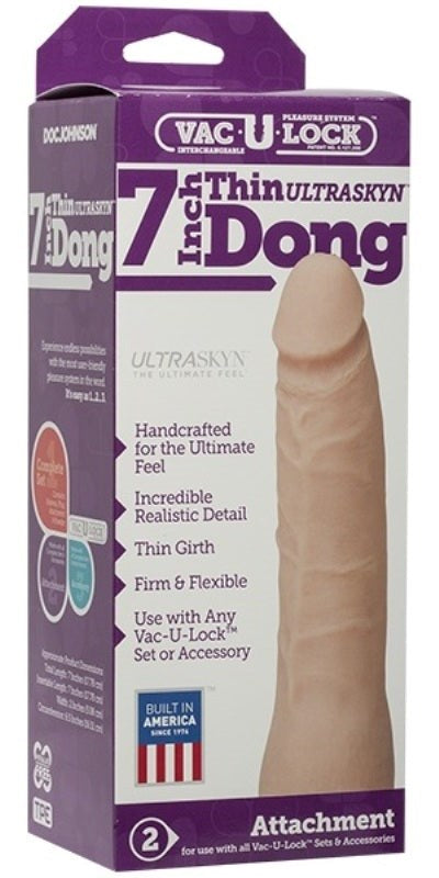 Vac U Lock 7 Inch Thin Dong UR3 White - - Strap On Sextoys