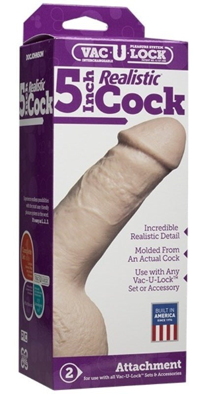 Vac-U-Lock 5 in. Realistic Cock White - Realistic Dildos
