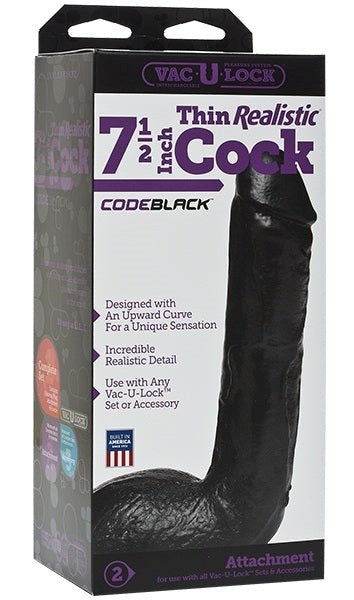 Vac-U-Lock Code Black Thin 7.5 inch Realistic Cock - Strap On Sextoys