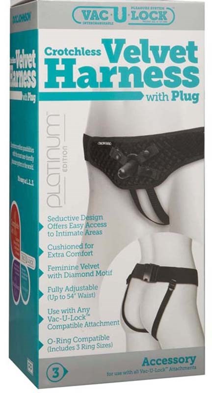 Vac-U-Lock Crotchless Velvet Harness with Plug - - Strap On Sextoys