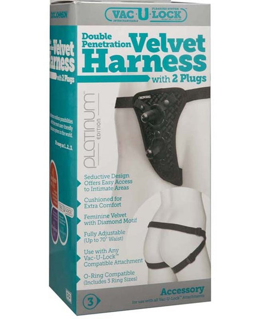 Vac-U-Lock Double Penetration Velvet Harness with 2 Plugs - Strap On Sextoys