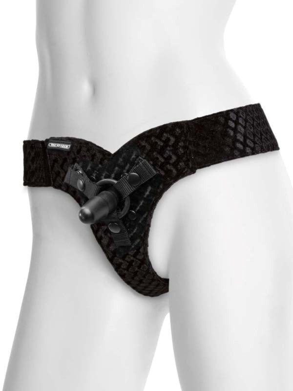 Vac-U-Lock EZ Rider Thong Velvet Harness with Plug Black - - Strap On Sextoys