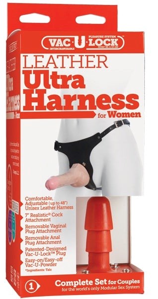 Vac-U-Lock Leather Strap-On For Women - Strap On Sextoys