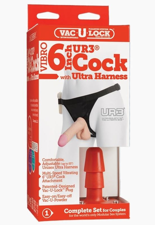 Vac-U-Lock Vibrating 6 UR3 Cock with Strap-On Flesh - Strap On Sextoys