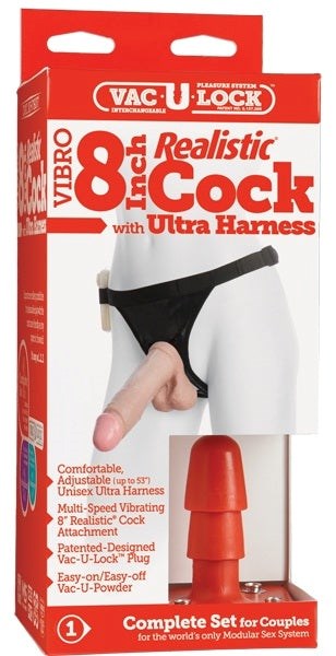 Vac-U-Lock Vibrating 8 Realistic Cock With Harness - Strap On Sextoys