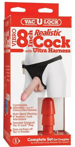 Vac-U-Lock Vibrating 8 Realistic Cock With Harness - Strap On Sextoys