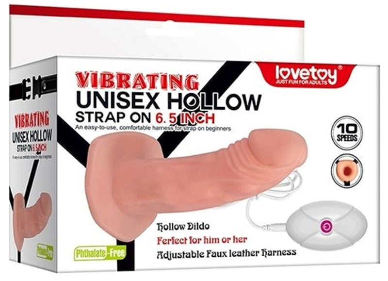 Vibrating Unisex Hollow Strap-On 6.5 inch - - Strap On Sextoys