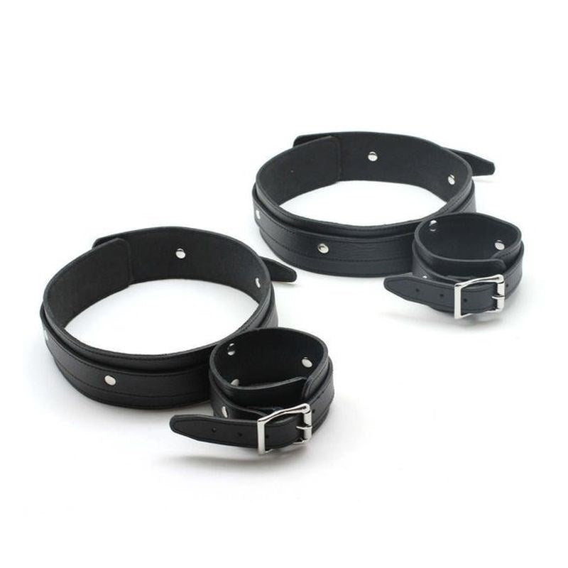 ViolentDelights Thigh and Wrist Restraints Black Leather - - Cuffs And Restraints