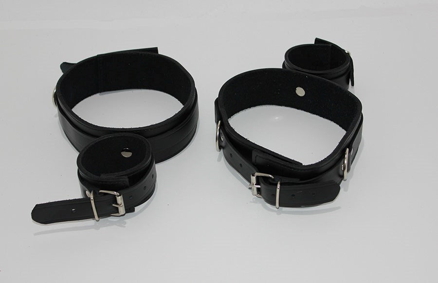 ViolentDelights Thigh and Wrist Restraints Black Leather - - Cuffs And Restraints