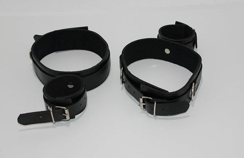 ViolentDelights Thigh and Wrist Restraints Black Leather - Cuffs and Restraints