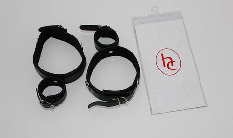 ViolentDelights Thigh and Wrist Restraints Black Leather - Cuffs and Restraints