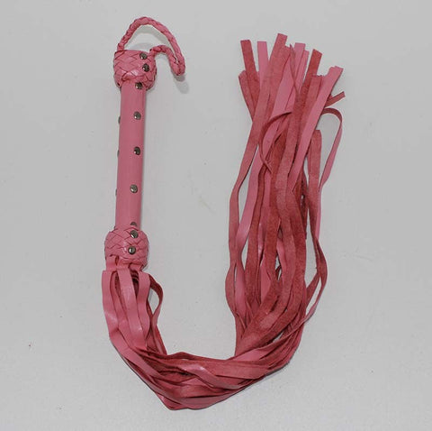 Whiplash Leather Flogger with Handle - Whips And Crops