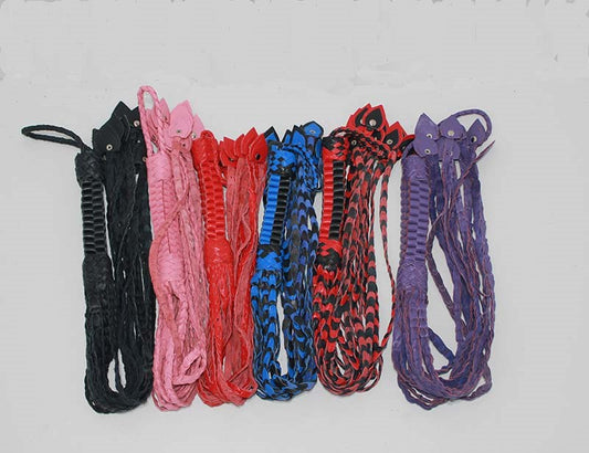 Whippa Leather Flogger with Braided Handle Black/Blue - Whips And Crops
