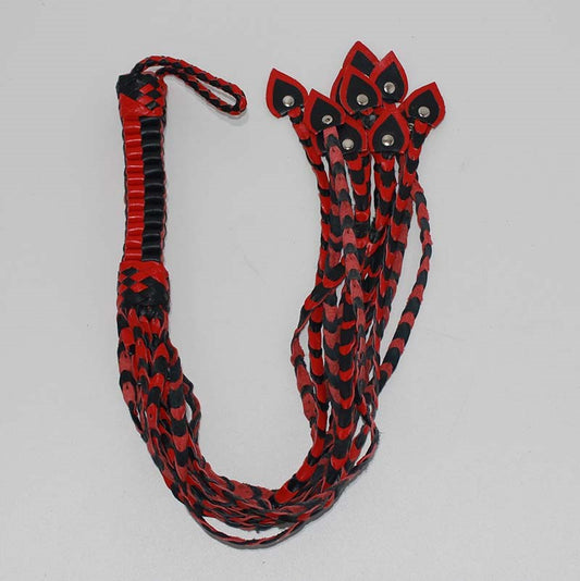 Whippa Leather Flogger with Braided Handle Black/Blue - Whips And Crops