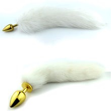 White Faux Fox Tail Steel Anal Plug Gold - Steel Sex Toys